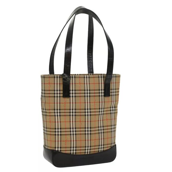 BURBERRY Nova Check Shoulder Bag Canvas Leather Beige Black Auth 54108 - Picture 1 of 14